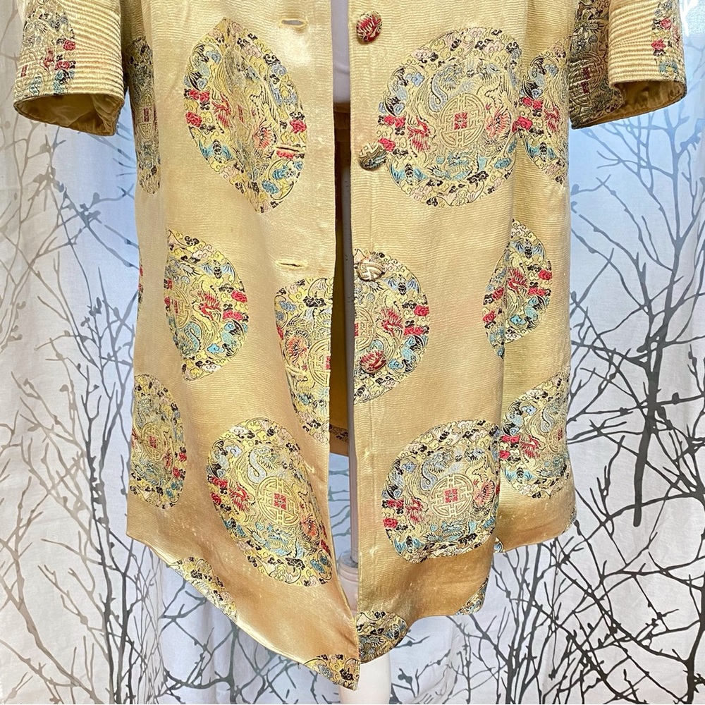 VINTAGE WINDSOR TAILOR GOLD CHINESE DRAGON PRINT BUTTON UP JACKET - Picture 4 of 15